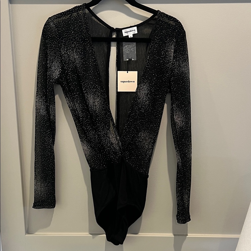 Superdown Sparkling Black Long Sleeve Bodysuit